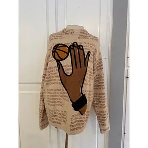 NWOT ZARA Basketball Delirium Beige Floater Print Graphic Knit Sweater Fit M Men